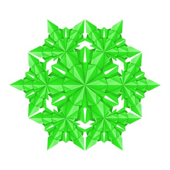 Green paper snowflake on a white background