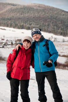 Senior retired couple in winter together