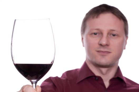 A friendly wine connoisseur with a glass of red wine