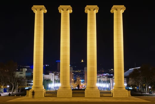 Columns on the Placa De Espanya, the National Museum in Barcelona. Spain