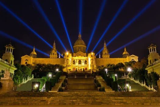 Famous light show in front of the National Art Museum in Barcelona