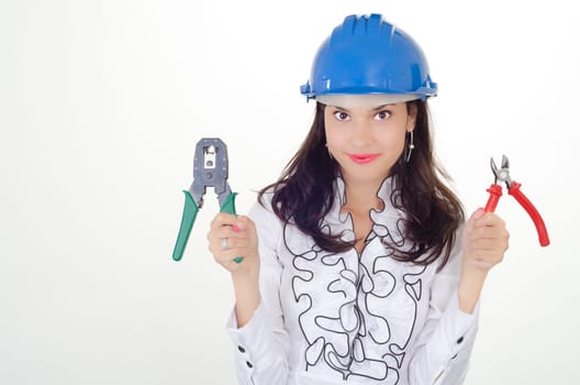 Young business woman chooses the proper tool