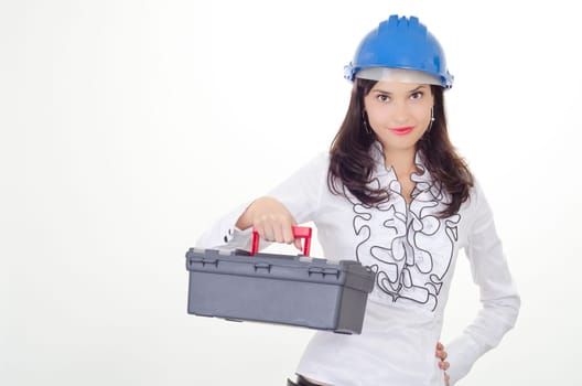 Young business woman chooses the proper tool