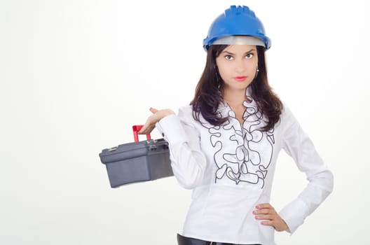 Young business woman chooses the proper tool