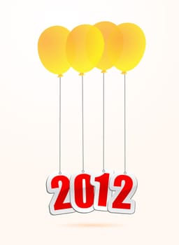 vector illustrations of new year greetings for 2012, hanging on balloons.