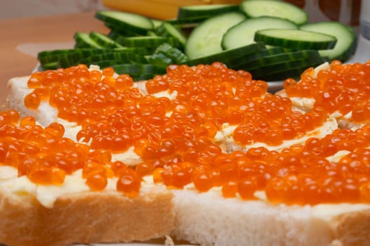 Sandwich with salmon roe.