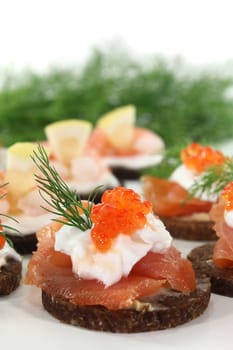Various canapes against white background