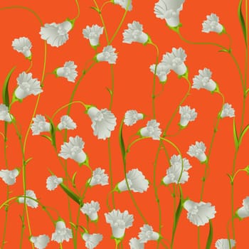 White flowers background over orange, abstract art illustration