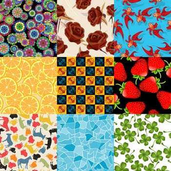 Seamless pattern set, isolated and grouped backgrounds.