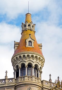 tower on the beautiful old building in Barcelona