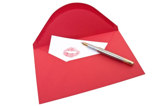 Love Letter and pen isolated over a white background