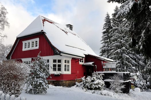 red wooden house