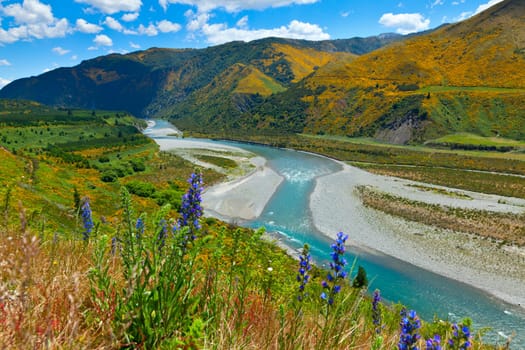 Scenic view of Maruia River from Lewis Pass in New Zealand
