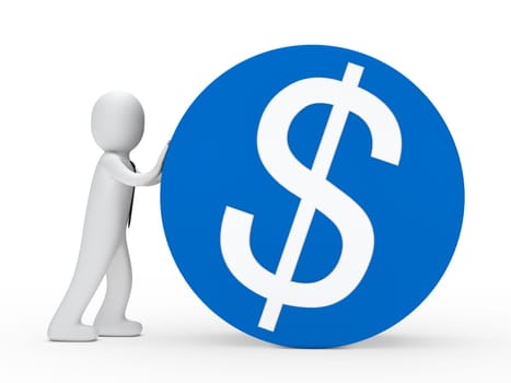 Businessman with tie push blue dollar circle