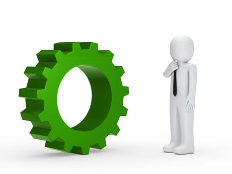 Business man with tie green mechanical gear