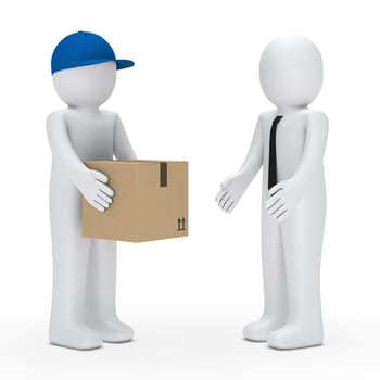 Man with cap give a businessman package