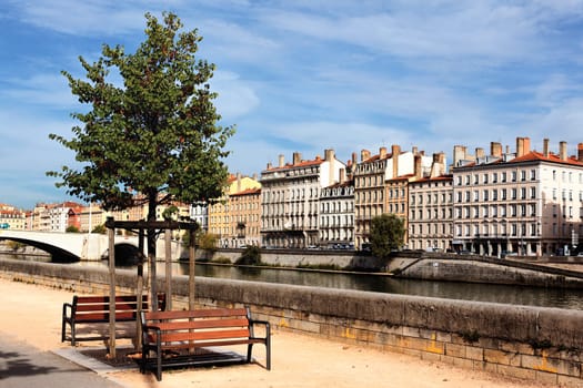 riverside of Saone river in Lyon city