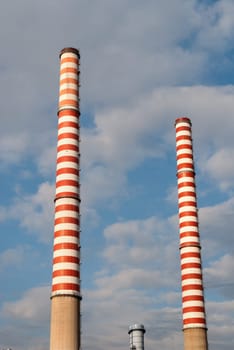 exhaust stacks of a coal -fired power plant