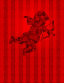 Valentines Day Cupid with Pattern Hearts on Red Wallpaper Background Illustration