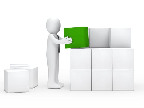 businessman with tie stack green cube box