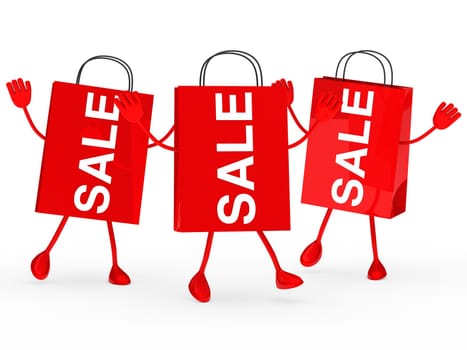 Three red sale bags wave and jump