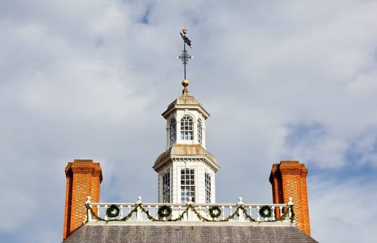 WILLIAMSBURG, VIRGINIA - DECEMBER 30: Roof of Governors Palace decorated for xmas on December 30, 2011. Colonial Williamsburg&#039 s 301 acres includes many restored buildings and houses