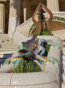 The mosaic Lizard in Barcelona at park Guell