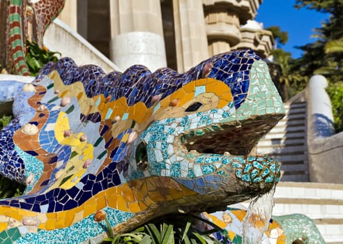 Sculpture of a dragon in Park Guell, Barcelona Spain