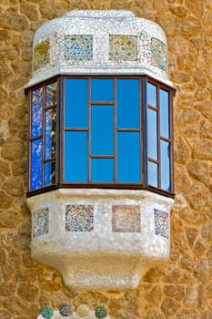 Window in the building designed by Antoni Gaudi, Barcelona Spain