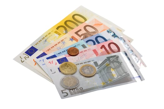 Euro banknotes banknotes and coins