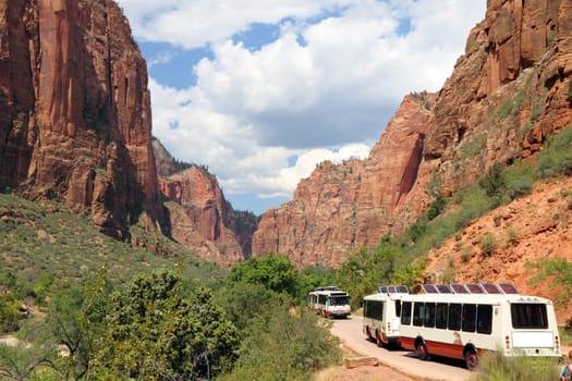 Propane powered shuttle bus in Zion National Park
