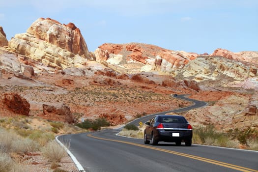 Road trip into the Valley of Fire State Park in Nevada, USA