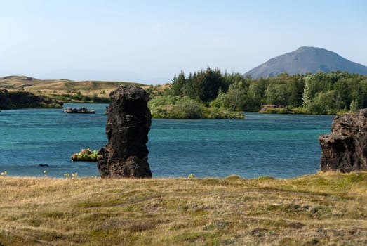 cliff on Lake Myvatn in Iceland