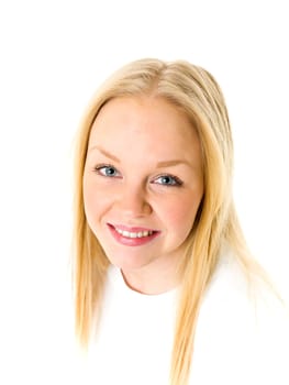 Portrait of a blond woman isolated on white background