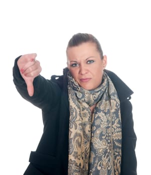Young woman showing thumbs down