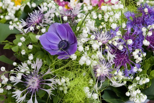 Bouquet from fresh spring snowdrops and other flowers