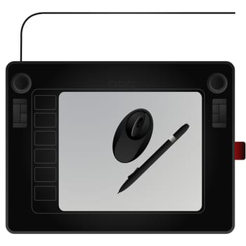 Modern graphic tablet with mouse and pen