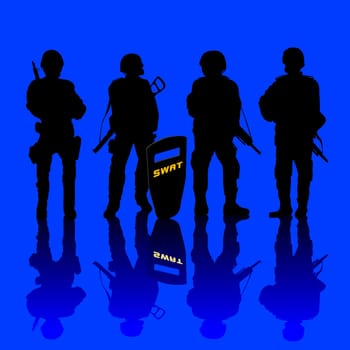 Anti terror police force armed and shielded. abstract art.