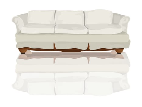 Couch or sofa and reflection drawing over white background