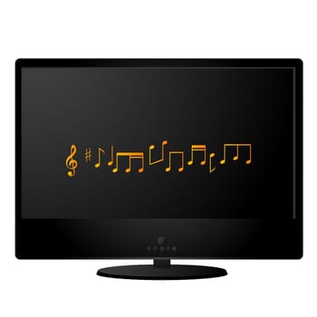 Black lcd monitor with musical notes on the screen