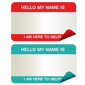 Name tags that say my name is... in red and green.
