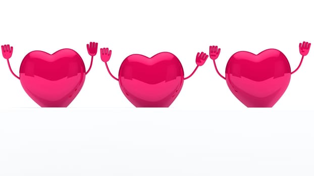 glossy pink valentine hearts wave behind wall