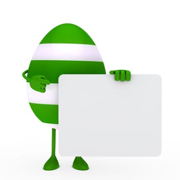 Green easter egg hold a white billboard