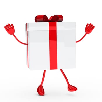 gift box with feet and hands wave