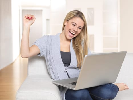 Young woman with notebook happy
