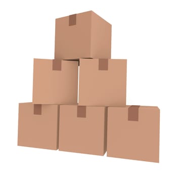 Cardboard boxes isolated on white,3D image