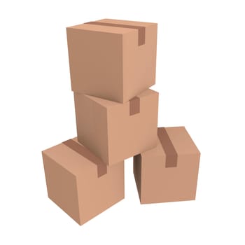 Cardboard boxes isolated on white,3D image