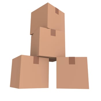 Cardboard boxes isolated on white,3D image