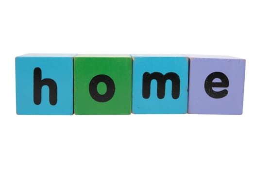 toy letters that spell home against a white background with clipping path
