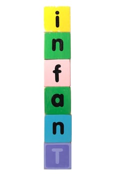 toy letters that spall infant against a white background with clipping path
